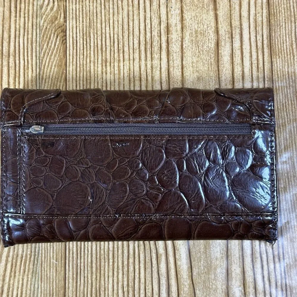 Guess Trifold Wallet Embossed Faux Crocodile‎ Leather Brown Organizer